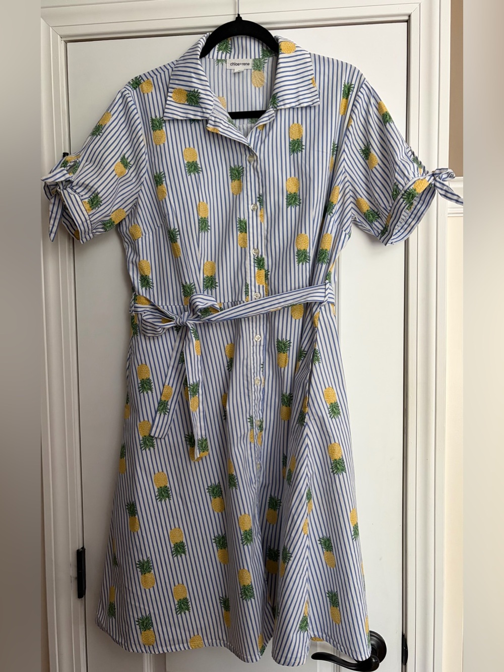 Pineapple Stripe Shirt Midi Dress - Yellow/Blue